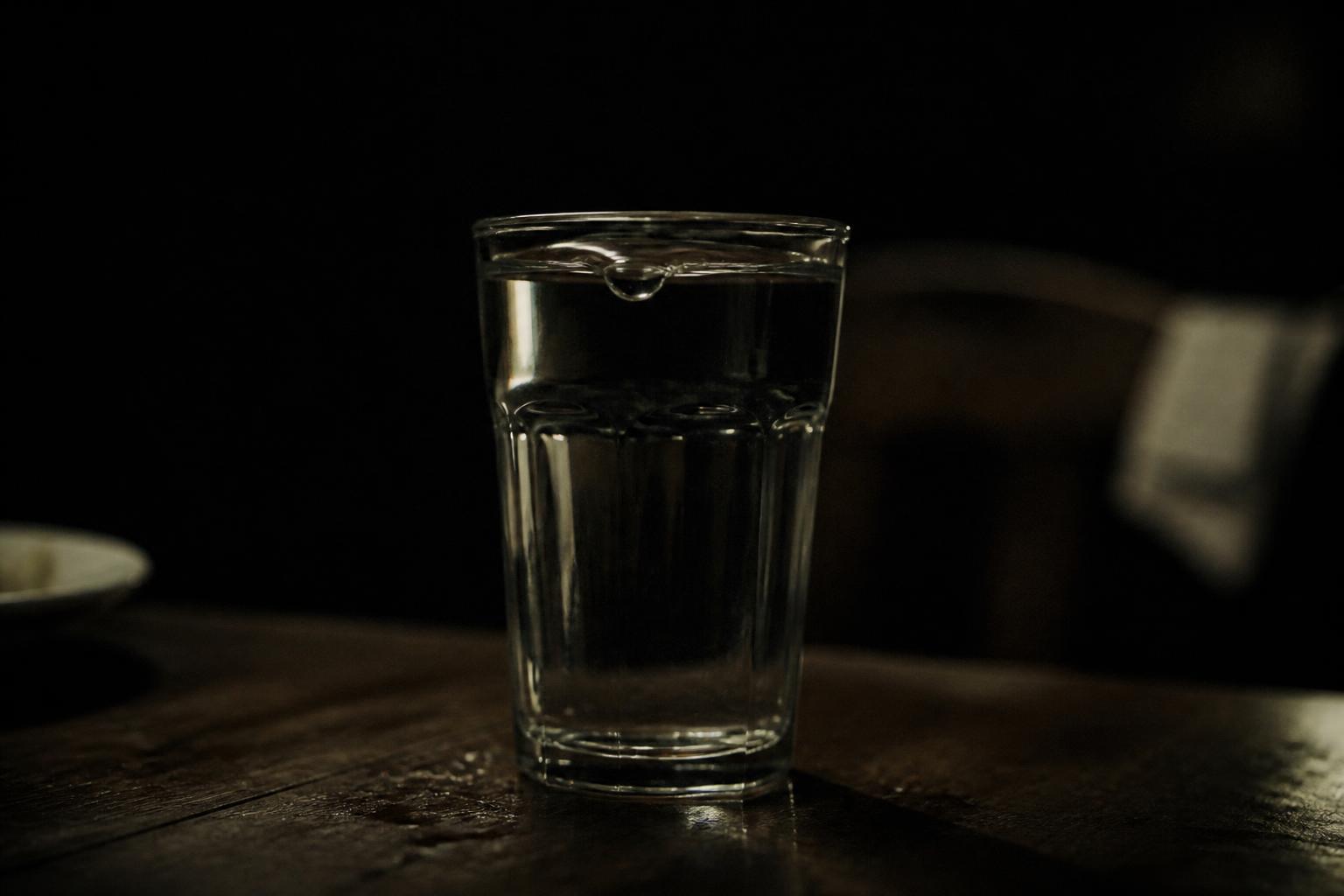 A glass of water, almost overflowing